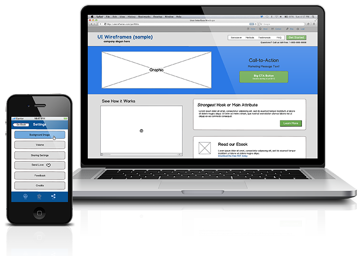 UI Wireframes Sample Mockups